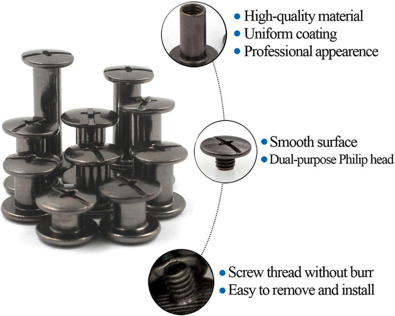ALLOYPRO 100 Sets Chicago Screws with Screwdriver 3/16" Leather Rivets 10 Sizes Assorted Screw Rivets M5 Binding Screws for Decorate and Repair Leather Craft Belt Bookbinding Bag Shoes Purse Black - Image 3